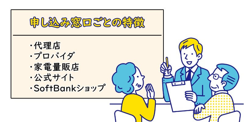 「SoftBank光」の申し込み窓口ごとの特徴