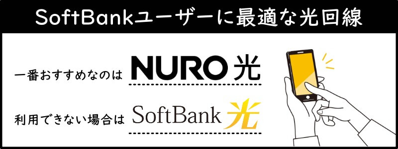 SoftBankユーザーに最適な光回線は「NURO光」ですが、利用できない場合は「SoftBank光」がおすすめ