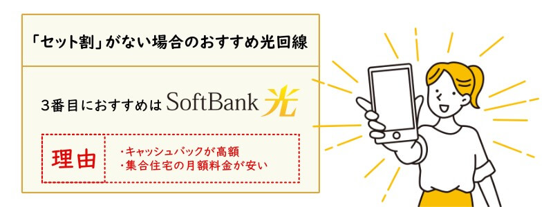 セット割がない場合に三番目におすすめの光回線は「SoftBank光」